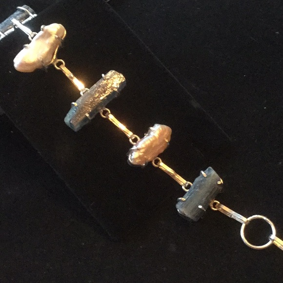 Unique Genuine Kyanite & Natural Pearls Bracelet - Picture 7 of 8